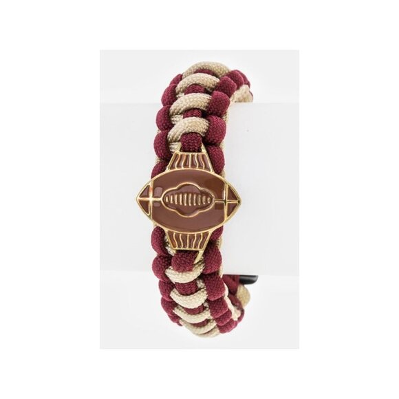 Stylish Color full Football Team Color Paracord Wrist Bracelet - Burgundy/Ivory - Picture 1 of 1